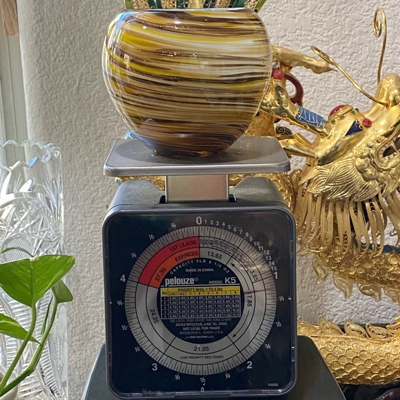 Murano Style Handblown Art Glass Swirl Gold/Brown Globe Candle Holder 3.5” Vase - Picture 11 of 14